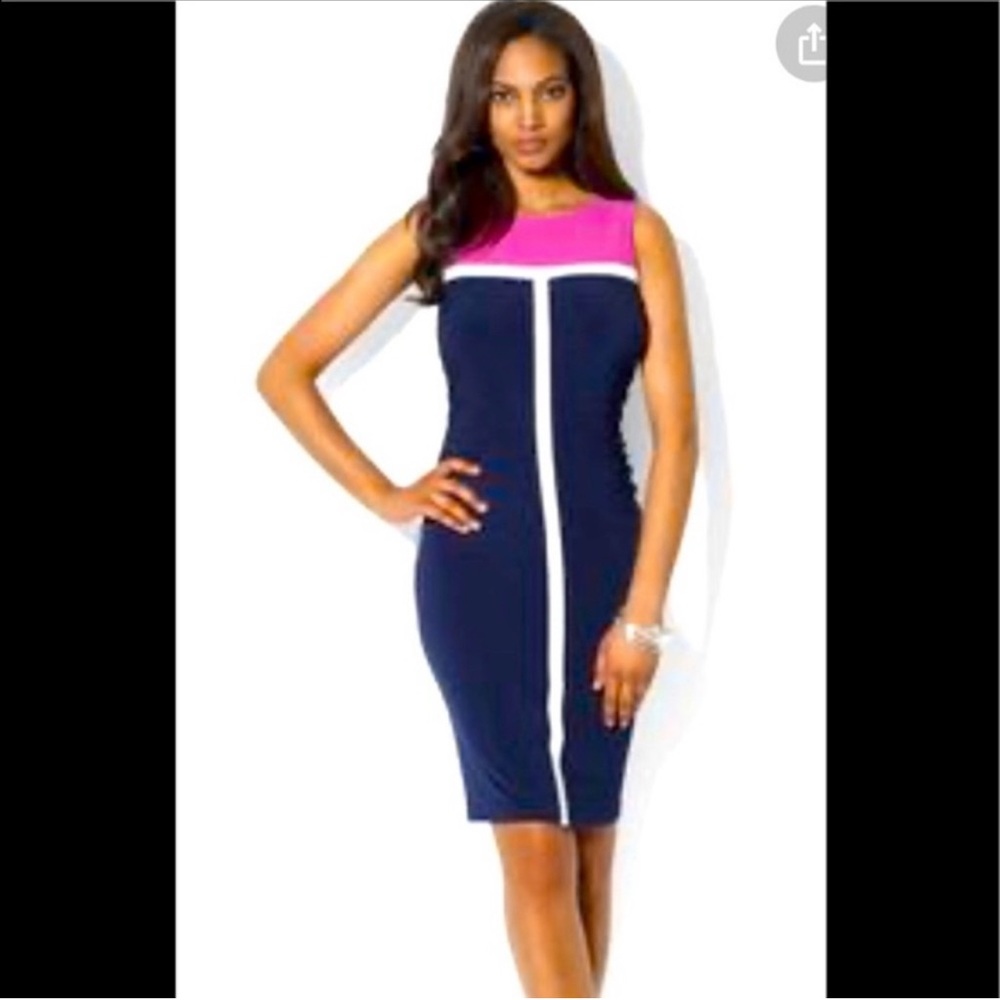 Lauren Ralph Lauren Sheath Dress Womens Size 8 Pink Navy Colorblock Sleeveless